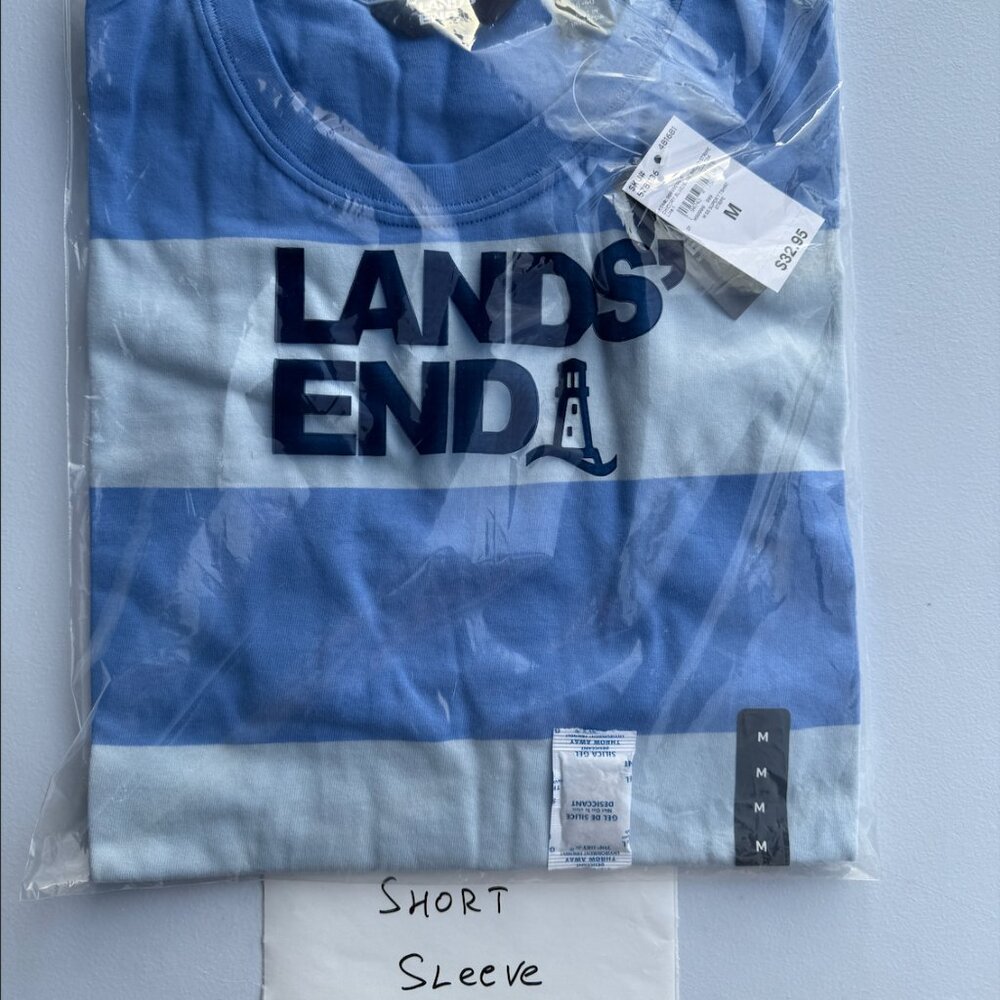 Lands' End Men's Super-T T-Shirt Sz M Short Sleeve Striped Chicory Blue/Blue Bro